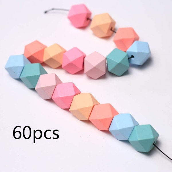 Träpärlor 60 st färgglada träkulor 20 mm träpärlor blandade med hantverkspärlor för DIY smyckestillverkning (20 mm-60 st),