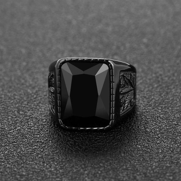 Vintage Män Faux Gemstone Tungsten Maple Craved Finger Band Ring Smycken Gift Golden Black US8