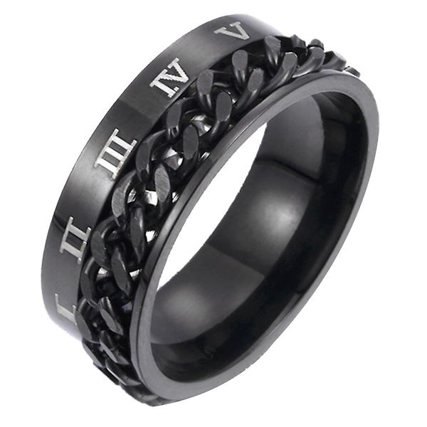 Unisex Mode Titanium Stål Romerska Siffror Vridkedja Ring Fest Smycken Present Black US 11
