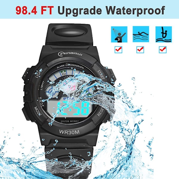 Led Digital Klocka Pojkar Flickor Sport Vattentät Klocka Med Alarm/timer/dubbel Tidszon