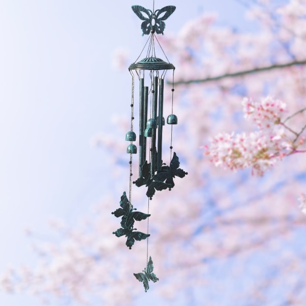 Owl Wind Chime med 4 aluminiumrör, 6 klockor, 6 fjärilar, 80 cm, vattentät, för jul, mamma, balkong, festival, G