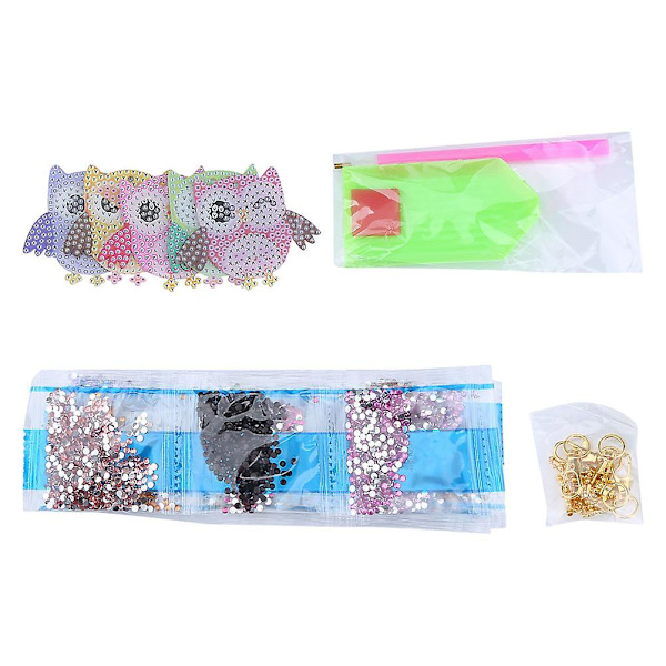 5 st Söta & Fina Uggla Diamantmålning Nyckelringar DIY Diamant Nyckelring för DIY Barn