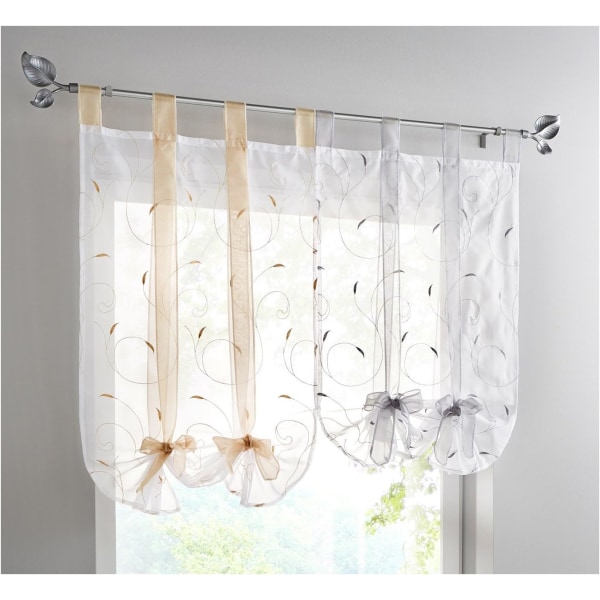 Roman blind with embroidery ribbon Roman curtains Sheer buckle curtain (WxH 100x140cm, sand),