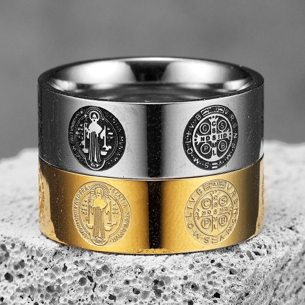 Saint Benedict Exorcism Ring Cross Amulet 316l Stainless Steel Mens Rings Rock For Male Friend Jewelry Creative Gift Wholesale