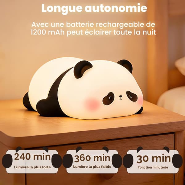 Sød panda natlampe, blød silikone børnelampe, natlampe til børneværelset, dæmpbar/timer