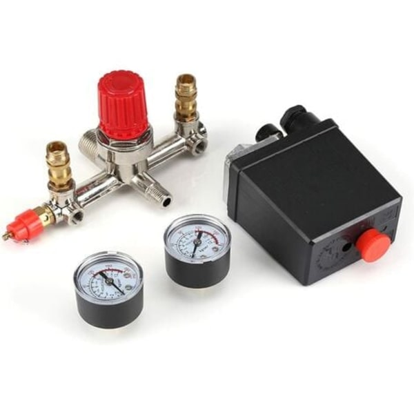 Luftkompressor Trykstyring med 175 Psi Trykregulator Dobbelt Måler Sikkerhedsventil