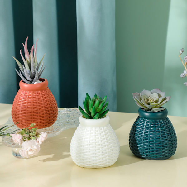 Plastvas, torr och våt blomsterarrangemangskruka, blomsterdekoration, imitation rottingvas 5.7*7.6*10cm (blå)