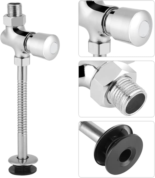 Toalettspolventil, tryckknapp i zinklegering, urinal, automatisk avstängningsventil