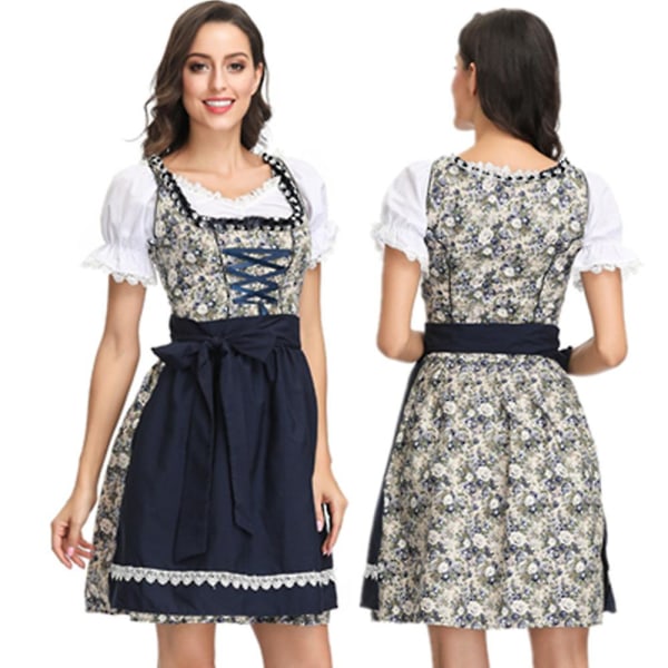 Aikuisten naisten Oktoberfest-kukkakuvioinen Dirndl-mekko Bavaria Beer Party Girl Wench -asu Tyylikäs juhlamekko XL