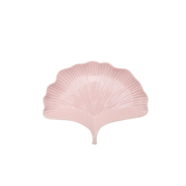 Keramisk dekorationsplade hjem restaurant hjem dekoration kant guld ginkgo blad frugtplade, pink, 22,5 * 17 * 3,3 cm