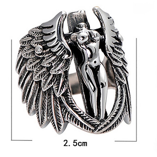 Gotiska män Cross Guardian Angel Wings snidade Biker Finger Ring Smycken Present US 9