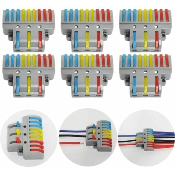 Anslutningsplintar, 6 st elektrisk kontakt med manöverspak, kompakt automatisk elektrisk anslutningsplint, 3 tum
