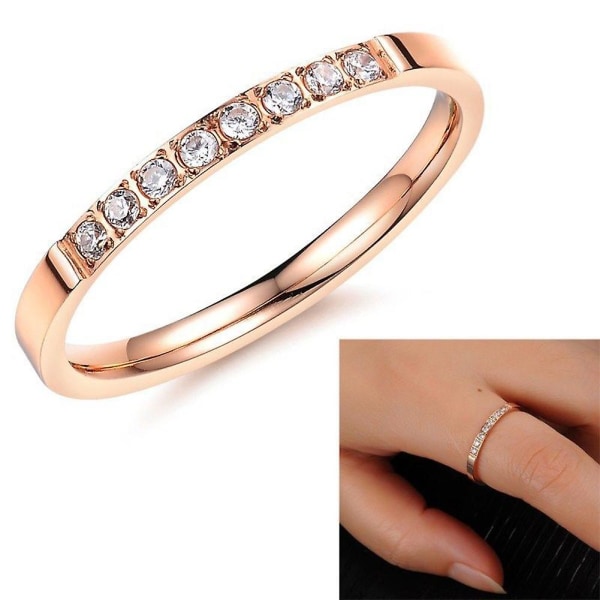 Bling Enkelt Række Rhinestone Mode Kvinder Finger Ring Bryllup Forlovelses Smykker Rose Gold US 10