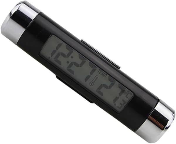 2-delad mini elektronisk klocka med LCD-display termometer för bilventilation, bakgrundsbelysning, enkel installation