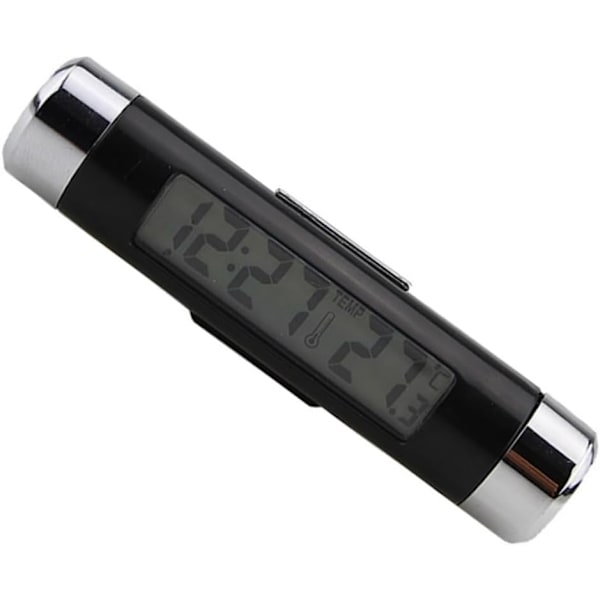 2-delt mini elektronisk ur med LCD-display termometer til bilventilation, baggrundsbelysning, nem installation