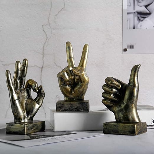 1 x guld gestus bordstatuette, guld fingerskulptur, finger