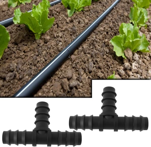 Sæt med 4 T-slangefittings i plast til drypvandingsslange, havemodhageforbindelse til system