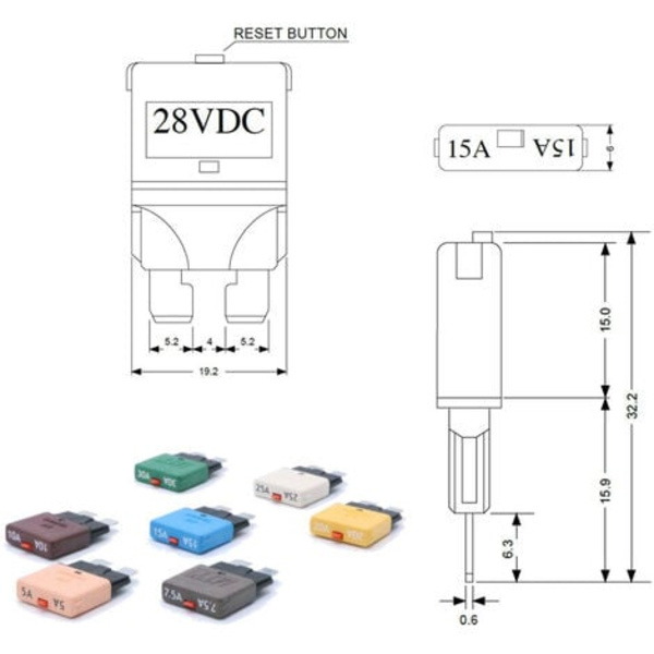 2 stk. 30A Bilsikring/Middel Reset Sikring Afbryder/Bladsikringsstik