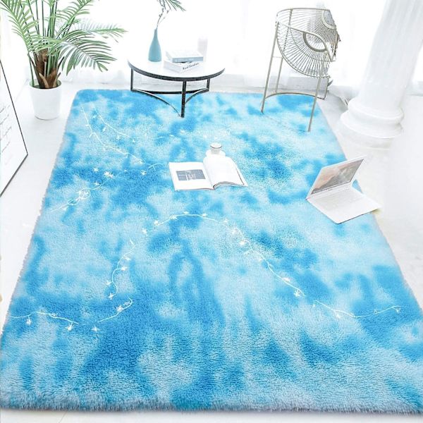 Supermjuk Plyschmatta Fluffig Faux Sammet Moderna Inomhusmattor Fluffig Lång Lugg Pälslook Mysig Sängbordmatta Soffa Matta (Blå 60 x 160cm)