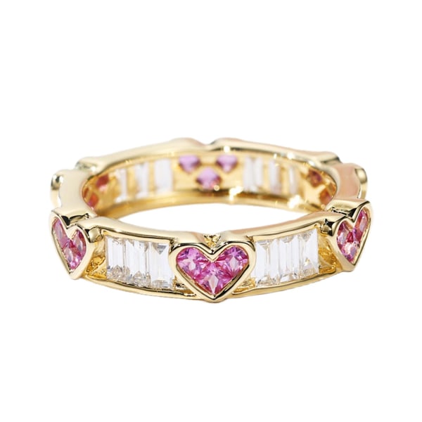 Kvinde Ring Peach Hjerte Rhinestones Smykker Hul Ud Cubic Zirconia Finger Ring Fødselsdag Gave US 6
