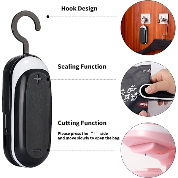 Mini Poseforsegler, 3 Pak Portable Termisk Vakuumforsegler, Chipposeforsegler med Skærer 2 i 1 Madvarmeforsegler Genlukkelig B