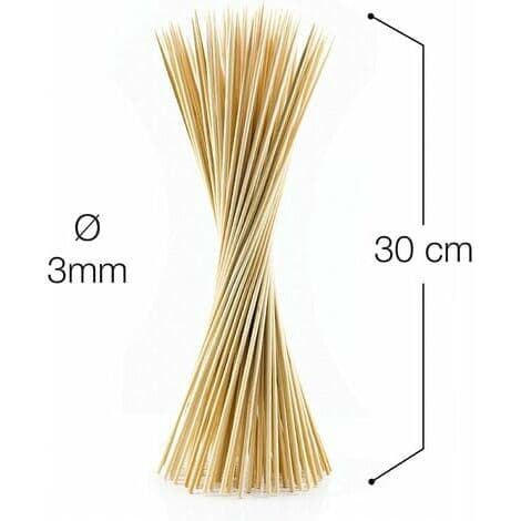 sett med 200 bambusspyd 30 cm / Ø3mm - til grilling og matlaging