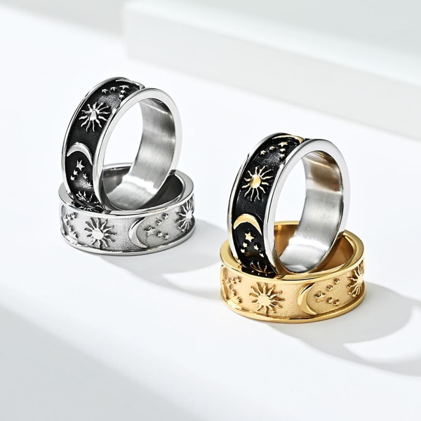 Unisex ring med stjärna, måne och sol dekoration, utsökt rund bohemisk ring för bröllop Golden US 6