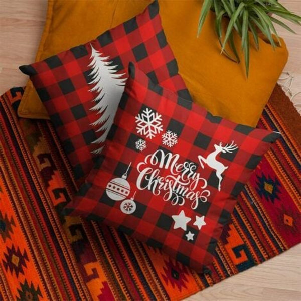 Julkuddar med julmotiv - Julgran, Snöflinga, Snögubbe, Rensa - Heminredning Kuddfodral 18\"