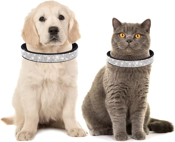 1 st. Hundkrage med strass, mjukt läder