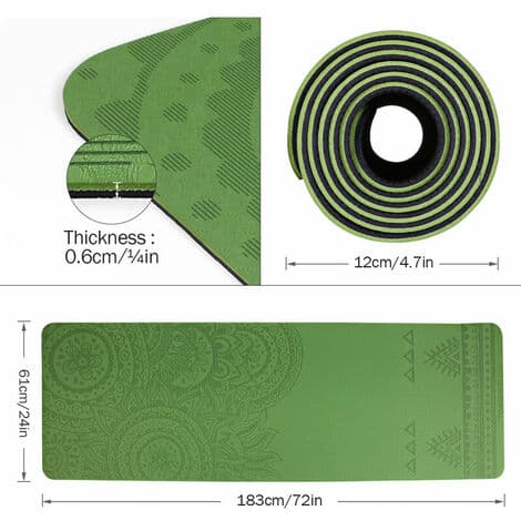 TOMSHOO TPE Yogamåtte 183*61*0.6cm (med netpose), mørkegrøn + sort