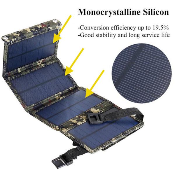 5V Solpanel Laddningsväska för Mobiltelefon, Liten Storlek, Bärbar, Vikbar (Kamouflage)