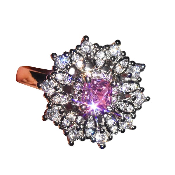Dam Ring Blomform Faux Moissanite Smycken Strass Mode Utseende Fingerring för bröllop