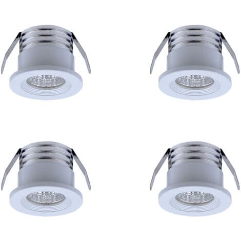 Sett med 4 mini innfelte LED-spotlights, 3 W, kaldhvitt lys Hvit