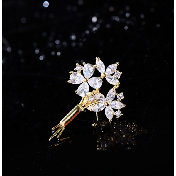 Glansfuld guld zircon blomst brude lille krave broche V-hals spænde anti-lys frisk og charmerende elegant modetilbehør