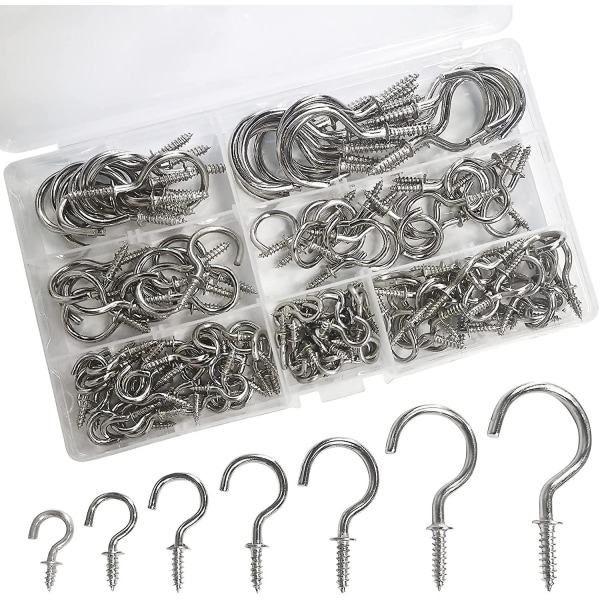 150-pack Multifunktionella Skruvbara Nickelkoppkrokar, Takkrokar Kompatibla Med Träskåp Och Väggar (7 Storlekar)