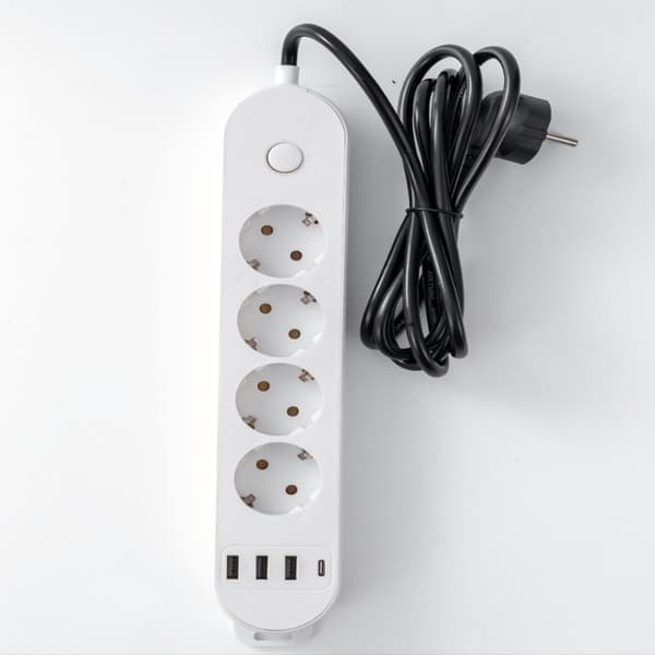4-veis strømskinne, 2m kabel, hvit, medium
