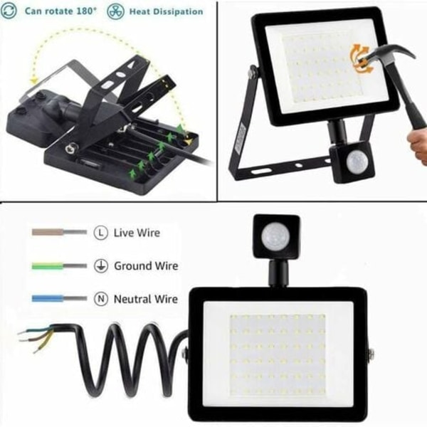 Utendørs LED-flomlys, 30W bevegelsessensor utendørs lys 6500K utendørs LED-spotlight, IP66 sikkerhetslampe, for hage