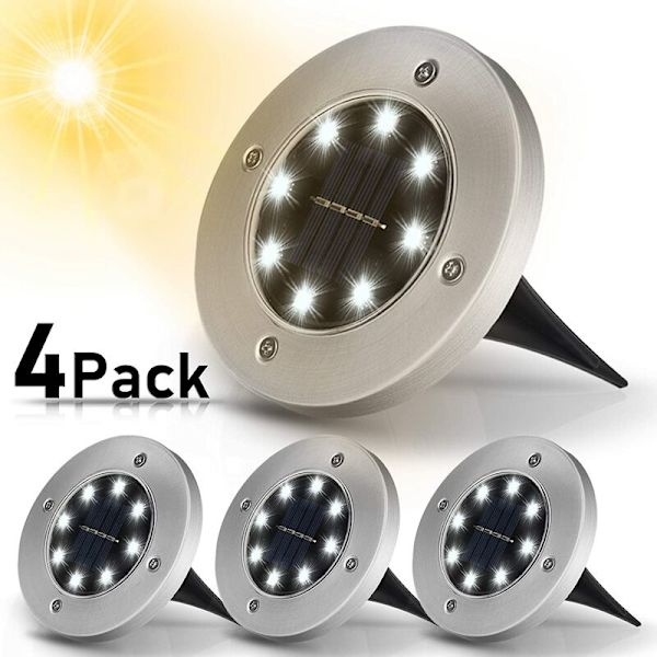 Solcelled Udendørs Lys, 4 Pak: 8 LED Solcelled Havelys 3000K Varmt Hvid Vandafvisende IP65, Udendørs Solcelled Lys