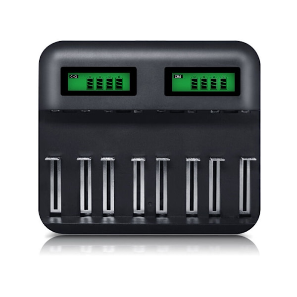 Universal batterioplader, 8-slot batterioplader, egnet til AA/AAA/C/D Ni-MH/Ni-Cd genopladelige batterier