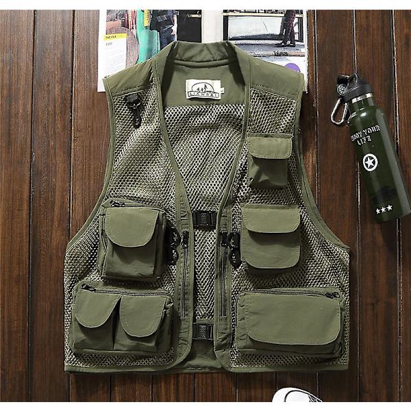 Kesä Ulkoilma Miesten Ja Naisten Mesh Cargo Liivi Monitaskullinen Toiminnallinen Valokuvausliivi Kalastus Hevosen Kiinnitysliivi Ohut Military green XL