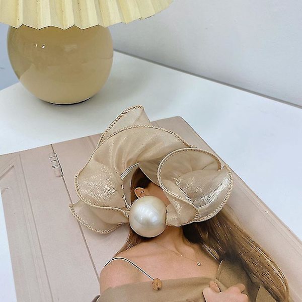 Hårband med pärlor för kvinnor, mjuka sidenhårband, elastiska hårsnoddar, rosett, hårsnoddar, hästsvanshållare för flickor Beige