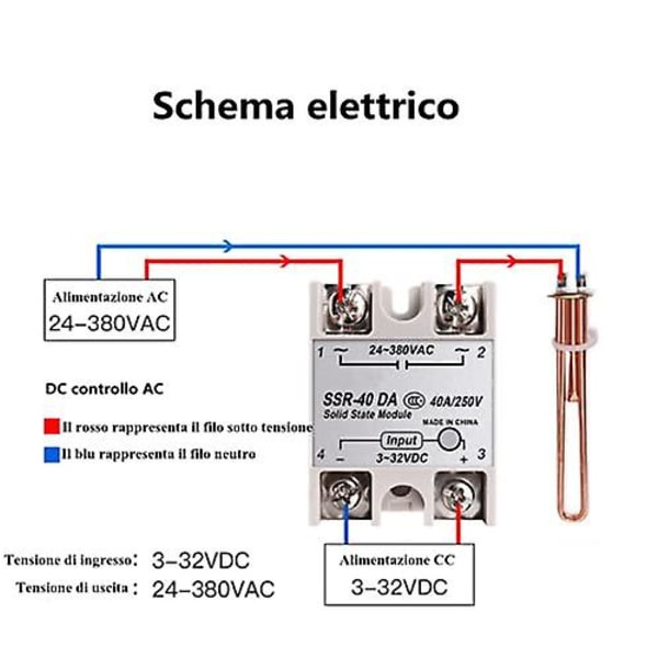 Enfasig DC-AC Solid State Relä SSR-40DA 40A Ingångsspänning 3-32V DC Utgångsspänning 24-380V AC