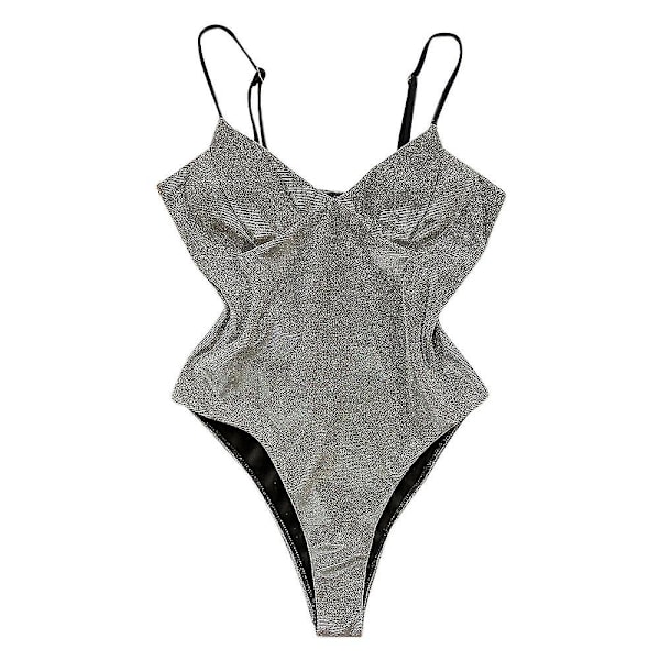Glitterende Monokini Badedrakt for Kvinner med Push-Up Effekt, Endelt Badetøy Grey M