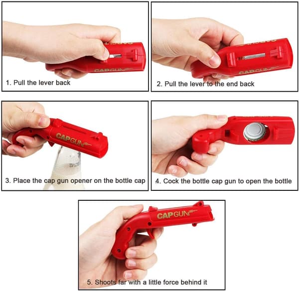 Flaskeåpner Ølflaskeåpner Pistolhette Skytehette Flaskeåpner (4 stykker Grå/Rød)