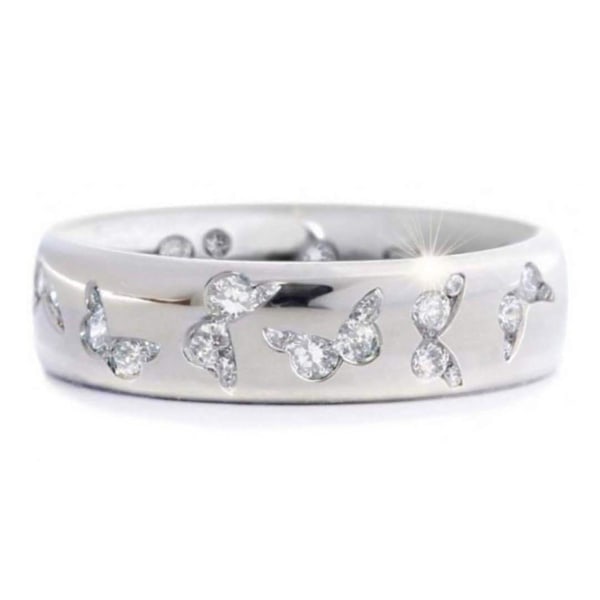 Glansfuld Kvinde Ring Butterfly Mønster Rustfrit Elegant Blandet Farve Dame Finger Ring Til Bryllup White US 9
