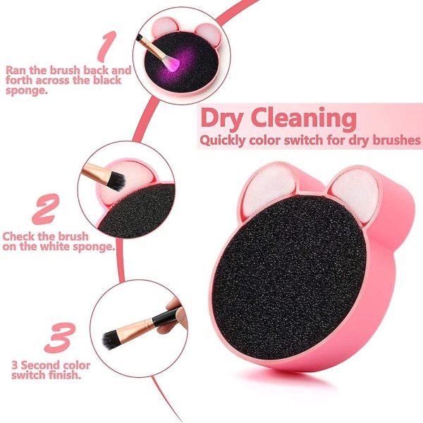 2-pack sminkborste rengöringsmatta med färgborttagningssvamp, 2 i 1 design silikonrengöringsdyna för torr borste färgomkopplare och våtrengöring (rosa&