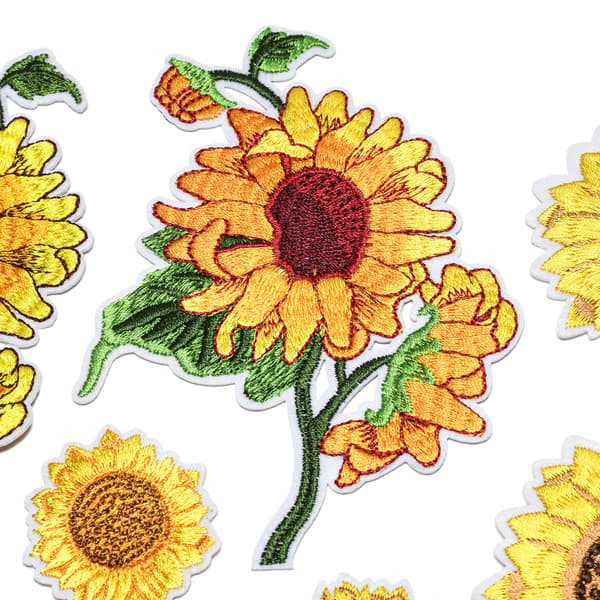 18 broderade solrospatchar, broderade applikationsdekaler