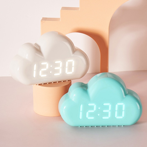 Vit mini molnig lysande digital väckarklocka white