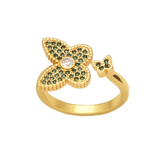 Ring Vintage Zircon Butterfly Fashion Jewelry Ac9393 Green