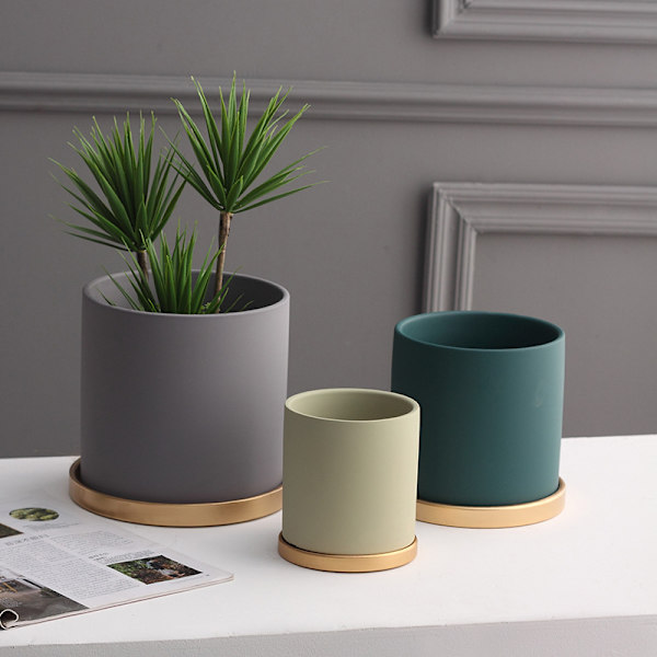 Nordisk enkel keramisk blomkruka, Morandi-stil suckulent grön växtblomkruka, modern personlig grön rädisa rosaskål (svart)